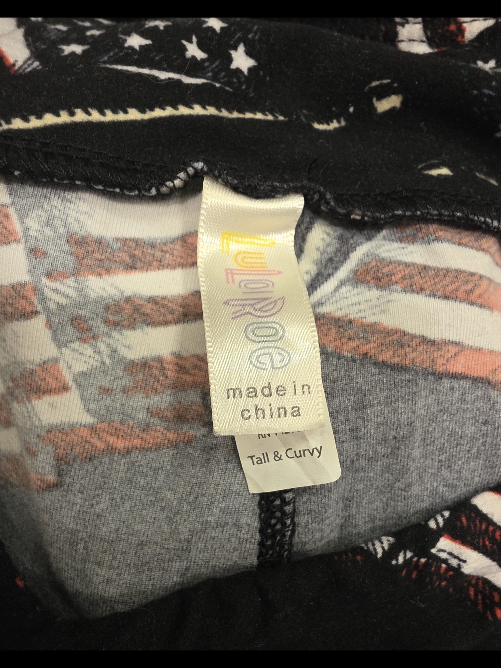 LuLaRoe Patriotic (American Flag) Black Leggings (Tall And Curvy) - Picture 3 of 4